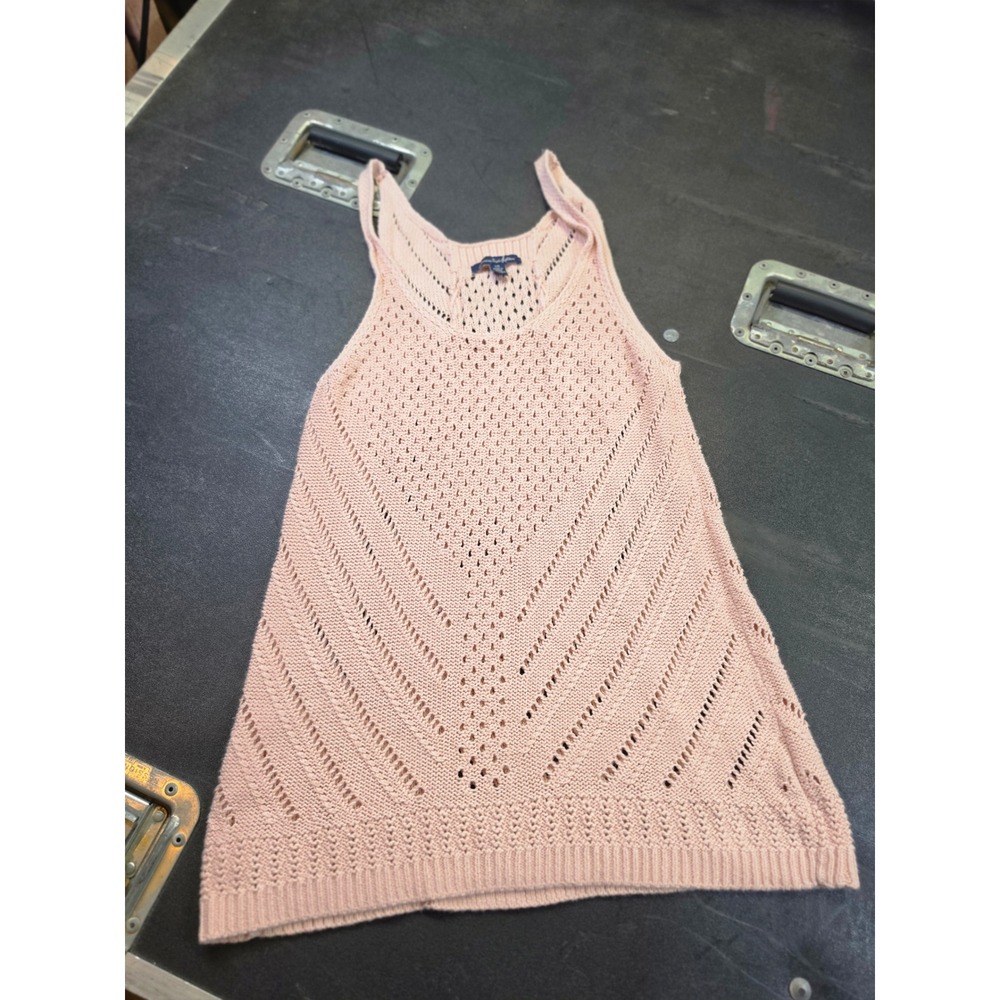 American Eagle Pink Pointelle Knit Tank Top Cotton Chevron Crochet Peach Large